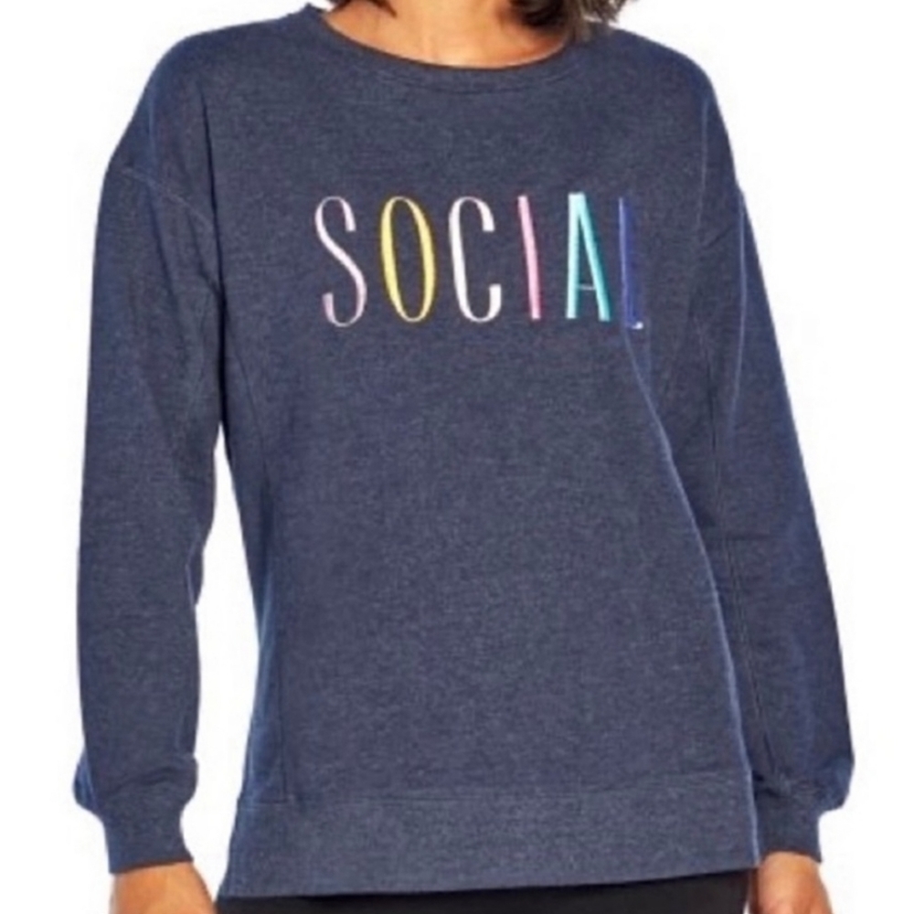 NWOT Wildfox Social Rainbow Embroidered Crewneck Sweatshirt Small - Picture 2 of 7